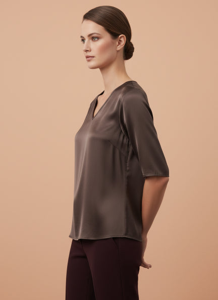 European Satin-Finish, V-Neck Top