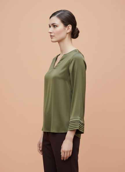 Women's European Satin V Neck Long Sleeve Top