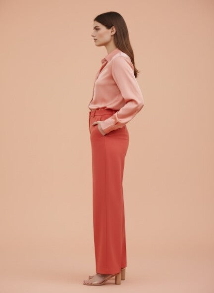 Banana Crepe French Rose Straight Fit Flap Pocket Trouser