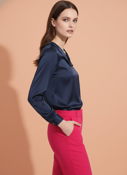 Summer Satin Navy Peter Pan Collar Top