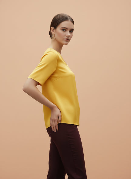 European Satin-Finish, V-Neck Top