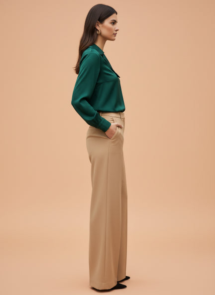 Summer Satin Emerald Green Peter Pan Collar Top