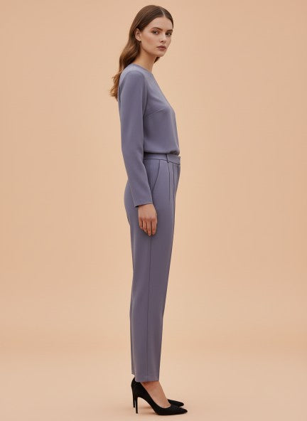 Banana Crepe Off White Skin Fit Multi Pleated Trouser