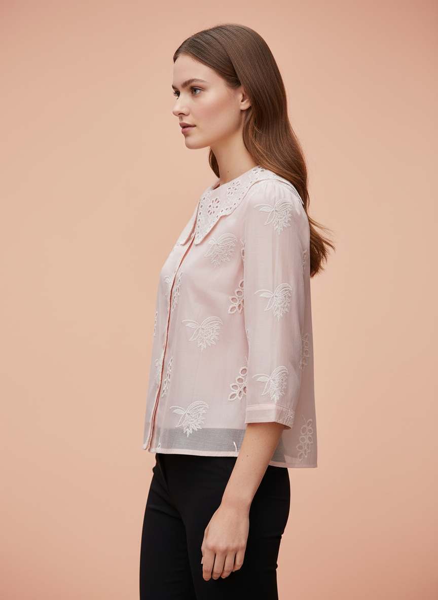 Luxury Embroidered Women’s Peter Pan Collar Top