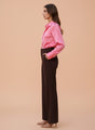 Banana Crepe Dark Choclate Flared Trouser With Slash Pocket