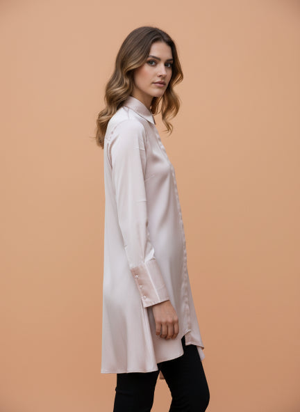 European Satin A Symetrical Shirt Top