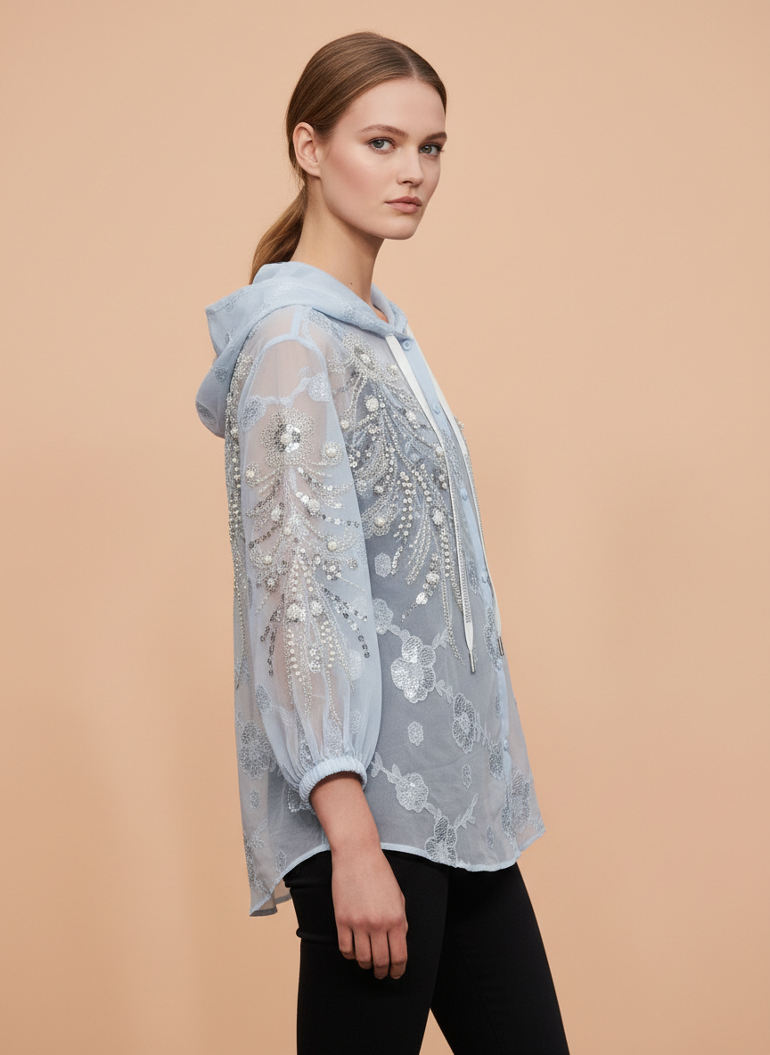 Sheer Embroidered Women’s Hooded Top