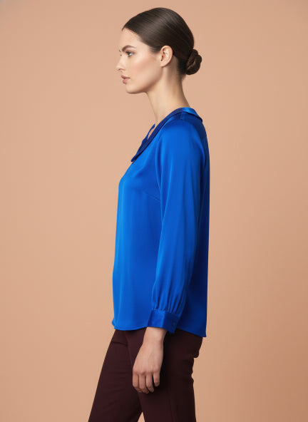 Summer Satin Royal Blue Peter Pan Collar Top