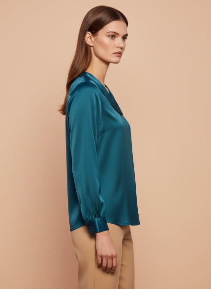 Summer Satin Peacock Peter Pan Collar Top