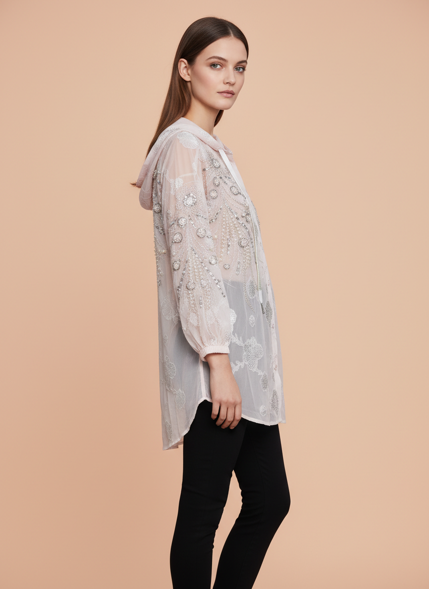 Sheer Embroidered Women’s Hooded Top