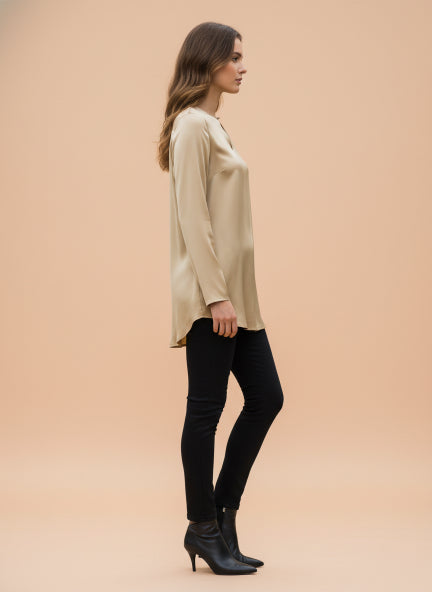 Summer Satin Gold Mandarin Collar Button Tunic