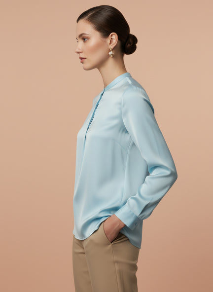 Summer Satin Light Cyan Front Pleated Tunic