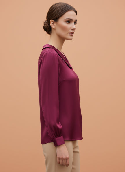 Summer Satin Deep Plum Peter Pan Collar Top