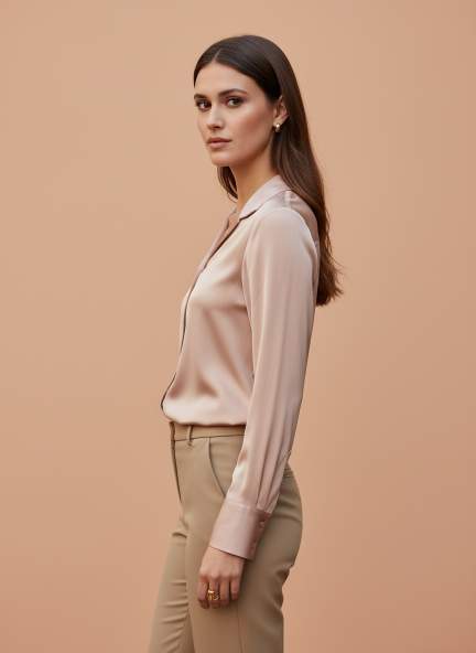 European Satin Spread Collar Shirt