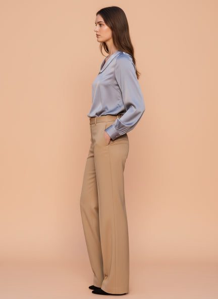 Summer Satin Bluish Grey Peter Pan Collar Top