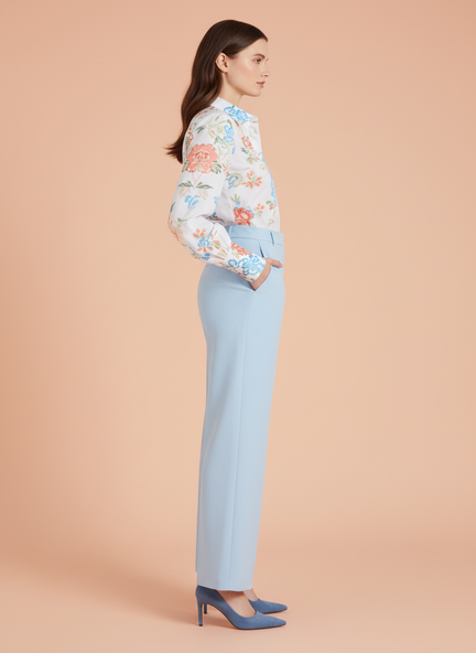 Banana Crepe Ice Blue Straight Fit Flap Pocket Trouser