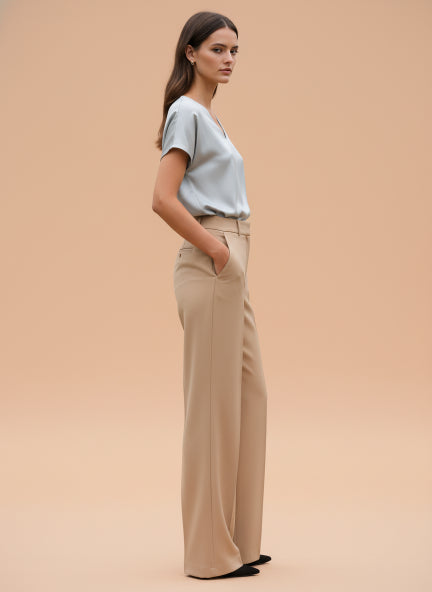 European Satin-Finish, V-Neck Top