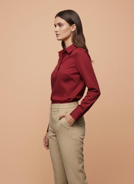 Tailored Fit European Satin Shirt With Pleated Placket