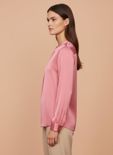 Summer Satin Rose Pink Front Pleated Tunic
