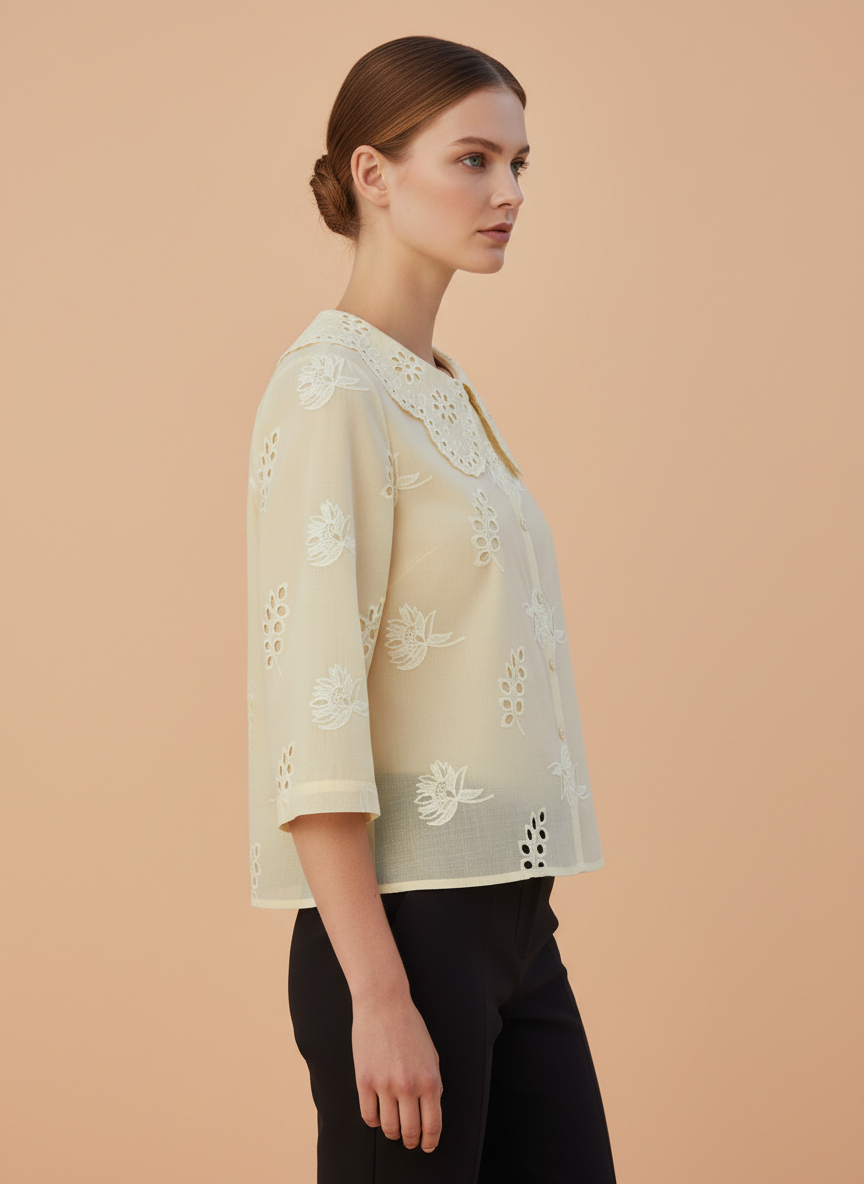 Luxury Embroidered Women’s Peter Pan Collar Top