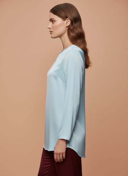 Summer Satin Light Cyan Mandarin Collar Button Tunic