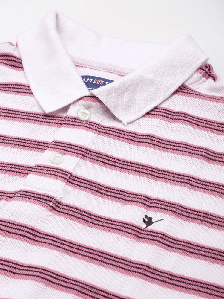 Men'S Pink Striped Half Sleeve Polo