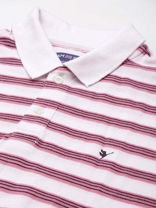 Men'S Pink Striped Half Sleeve Polo
