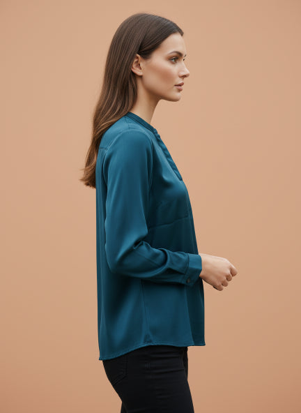 Summer Satin Deep Teal Front Pleated Tunic