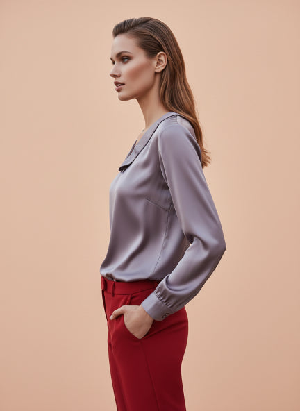 Summer Satin Mauve Peter Pan Collar Top