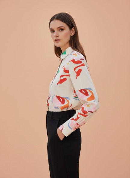 Premium American Crepe Multicolour Long Length Curved Hem Digital Print Shirt