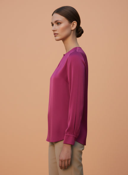 Summer Satin Magenta Mandarin Collar Button Tunic