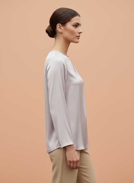 Summer Satin Light Pink Mandarin Collar Button Tunic