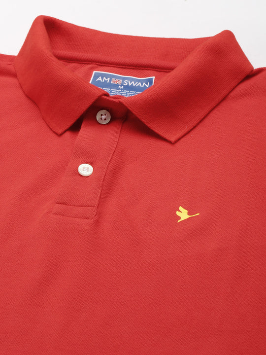 Premium Red Cotton Striped Half Sleeve Polo