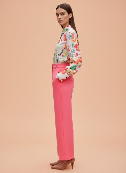 Banana Crepe Hot Pink Straight Fit With Flap Pocket Trouser