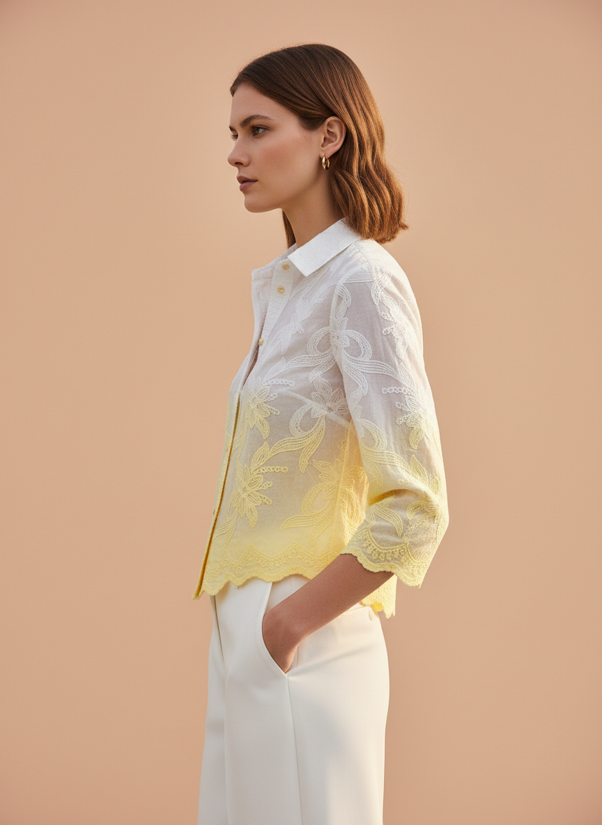 Elegant Ombre Embroidered Women’s Shirt