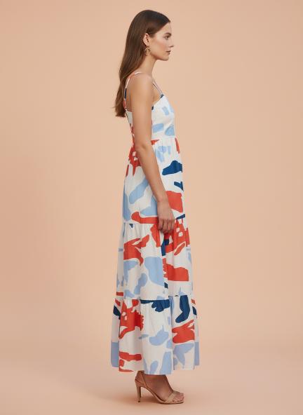 Premium American Crepe Digital Print  Shoulder Strap Maxi Dress With Slash Pocket