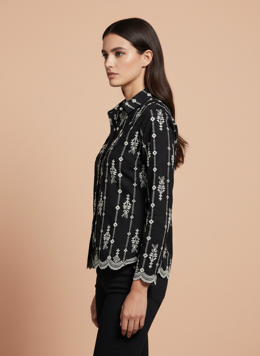 Elegant Black Embroidered Women’s Shirt