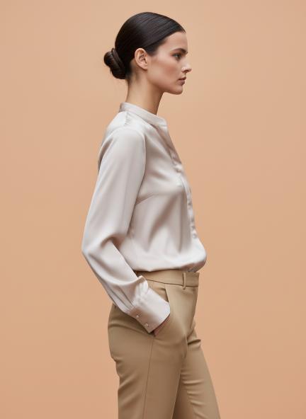 Summer Satin Orchid Pink Mandarin Collar Shirt