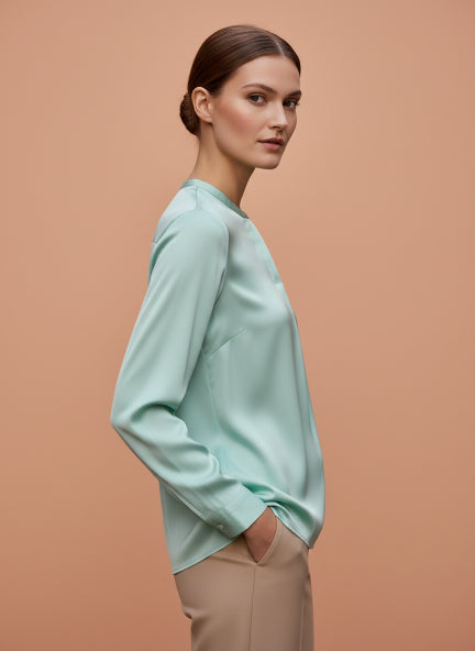 Summer Satin Mint Green Front Pleated Tunic