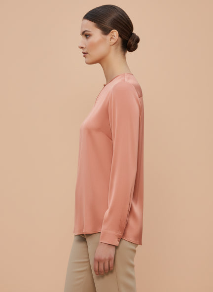 Summer Satin Coral Mandarin Collar Button Tunic