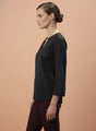 European Satin V Neck Long Sleeve Top