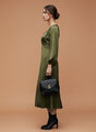 European Satin Midi Dress Olive