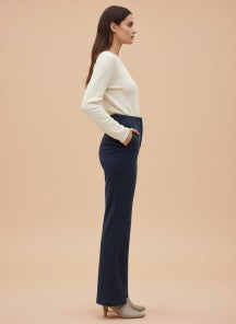 Premium Indigo Knit Flared Trouser With Slash Pocket
