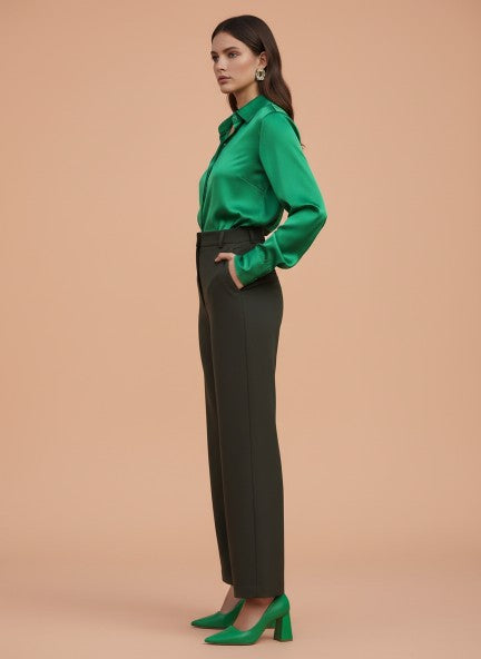 Banana Crepe Olive Straight Fit With Flap Pocket Trouser