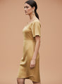 Women’s Luxury European Satin Mustard Midi Dress