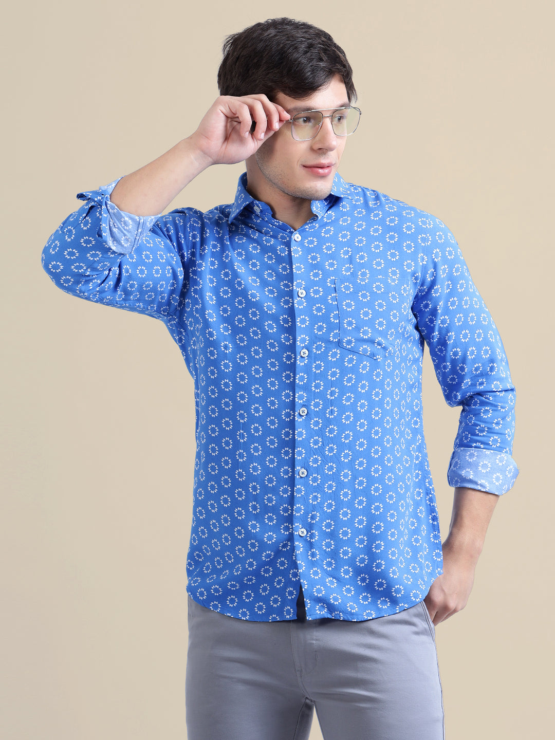 Amswan Men'S Premium Rayon Shirt With Blue Block Print