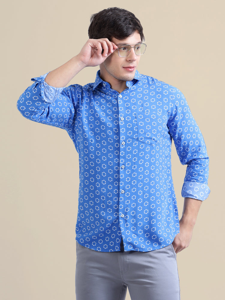 Amswan Men'S Premium Rayon Shirt With Blue Block Print