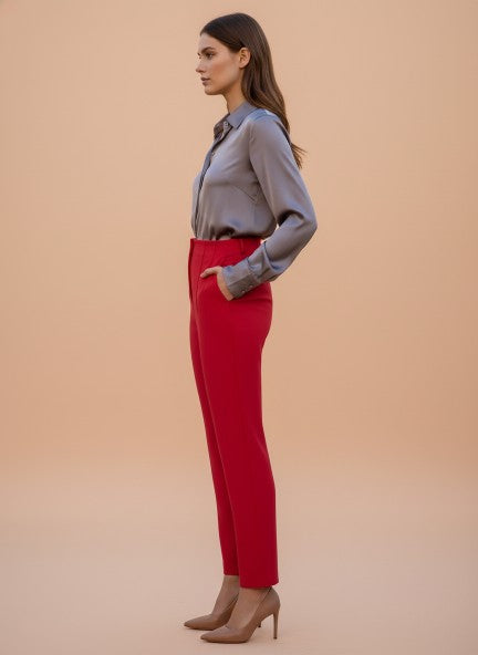 Banana Crepe Hibiscus Skin Fit With Multi Pleated Trouser