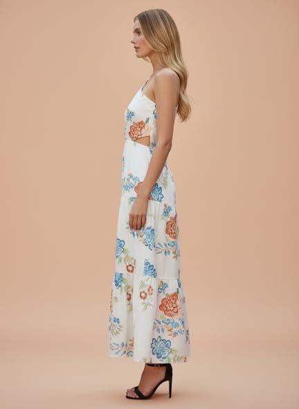 Premium Micro Digital Print  Flare Maxi Dress With Slash Pocket