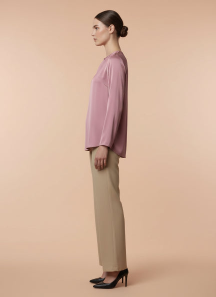 Summer Satin Rose Pink Mandarin Collar Button Tunic